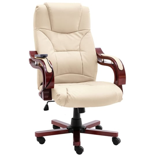 vidaXL Masujące krzesło biurowe, kremowe, obite prawdziwą skórą vidaXL