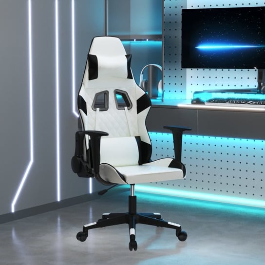 Vidaxl masujący fotel gamingowy, biało-czarny, sztuczna skóra vidaXL