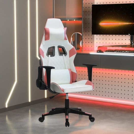 Vidaxl masujący fotel gamingowy, biało-różowy, sztuczna skóra vidaXL