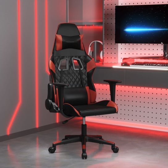 vidaXL Masujący fotel gamingowy, czarno-bordowy, sztuczna skóra vidaXL