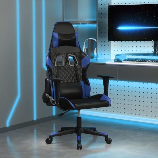 vidaXL Masujący fotel gamingowy, czarno-niebieski, sztuczna skóra vidaXL