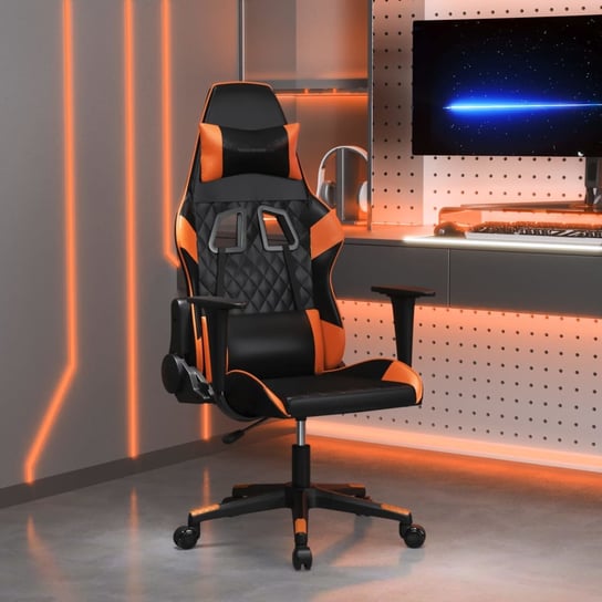 vidaXL Masujący fotel gamingowy, czarno-pomarańczowy, sztuczna skóra vidaXL