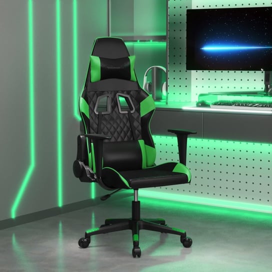 vidaXL Masujący fotel gamingowy, czarno-zielony, sztuczna skóra vidaXL