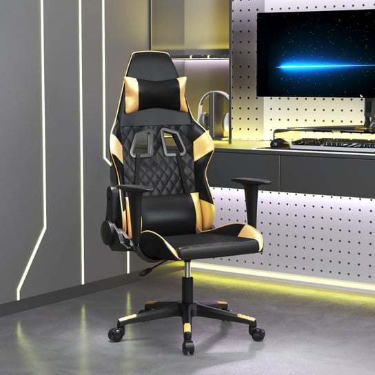 vidaXL Masujący fotel gamingowy, czarno-złoty, sztuczna skóra vidaXL