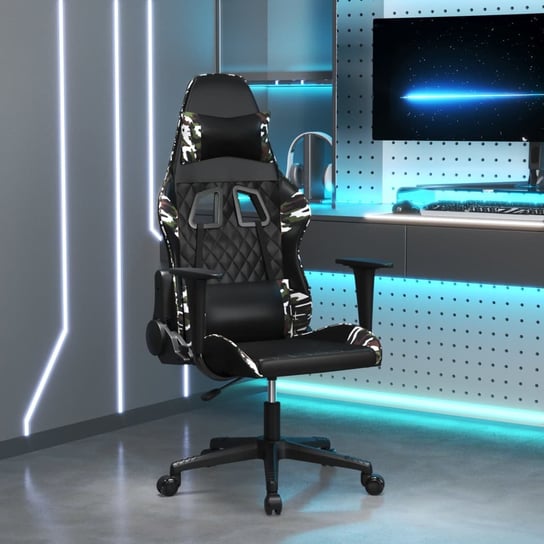 Vidaxl masujący fotel gamingowy, czarny i moro, sztuczna skóra vidaXL