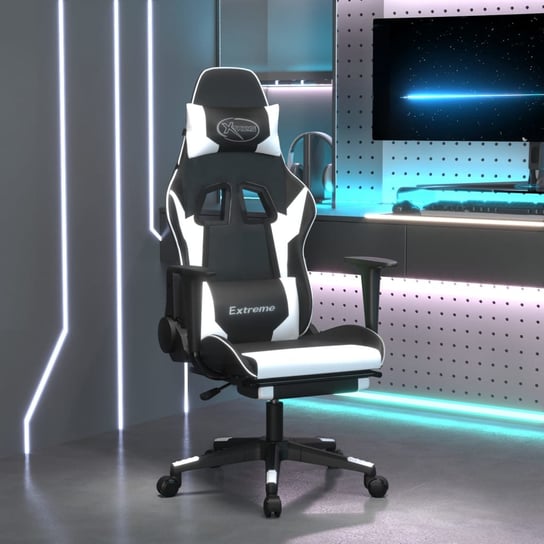 Vidaxl masujący fotel gamingowy z podnóżkiem, czarno-biały vidaXL
