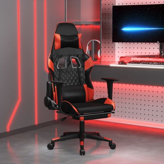 vidaXL Masujący fotel gamingowy z podnóżkiem, czarno-czerwony vidaXL