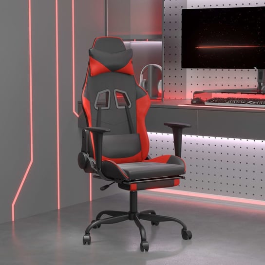 vidaXL Masujący fotel gamingowy z podnóżkiem, czarno-czerwony vidaXL