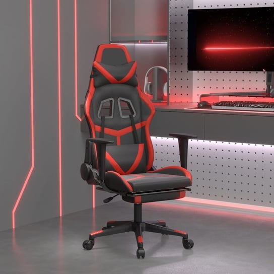 Vidaxl masujący fotel gamingowy z podnóżkiem, czarno-czerwony vidaXL