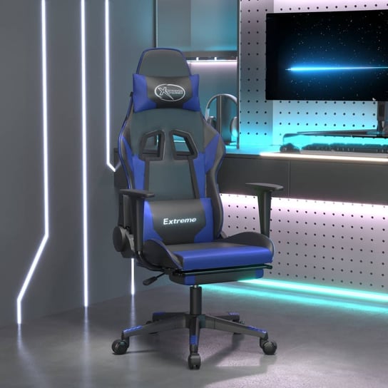 Vidaxl masujący fotel gamingowy z podnóżkiem, czarno-niebieski vidaXL