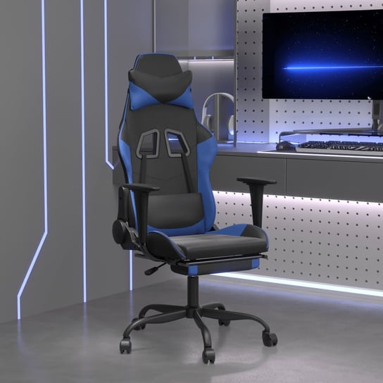 Vidaxl masujący fotel gamingowy z podnóżkiem, czarno-niebieski vidaXL