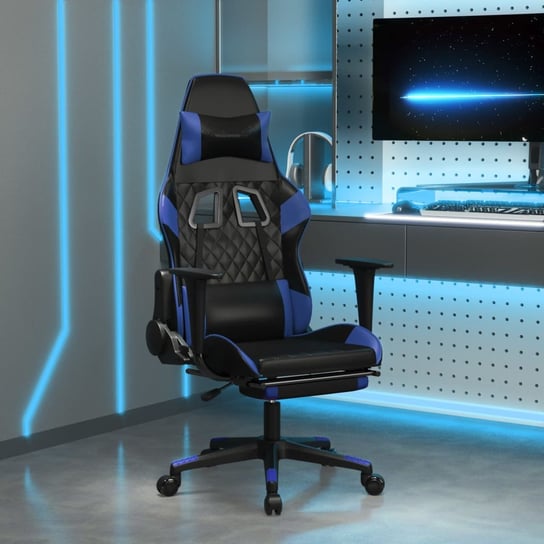 vidaXL Masujący fotel gamingowy z podnóżkiem, czarno-niebieski vidaXL