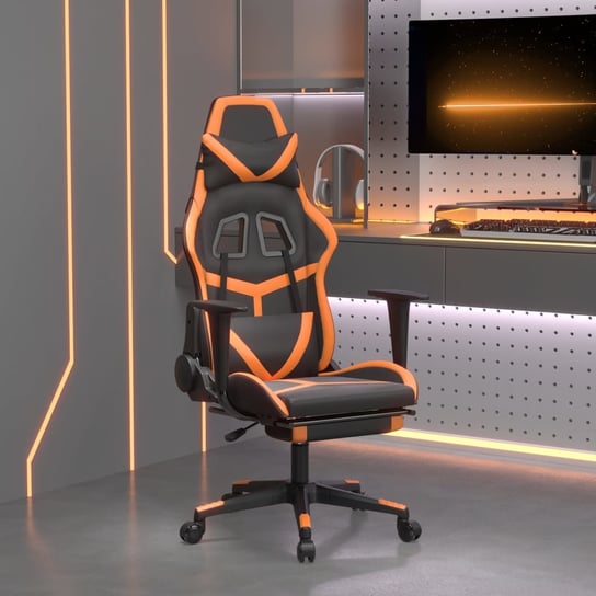 Vidaxl masujący fotel gamingowy z podnóżkiem, czarno-pomarańczowy vidaXL