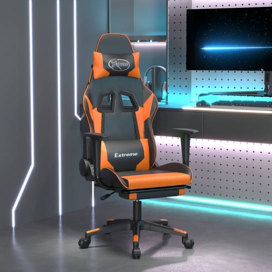 Vidaxl masujący fotel gamingowy z podnóżkiem, czarno-pomarańczowy vidaXL