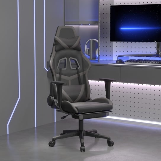 Vidaxl masujący fotel gamingowy z podnóżkiem, czarno-szary vidaXL