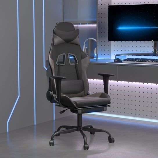 Vidaxl masujący fotel gamingowy z podnóżkiem, czarno-szary vidaXL