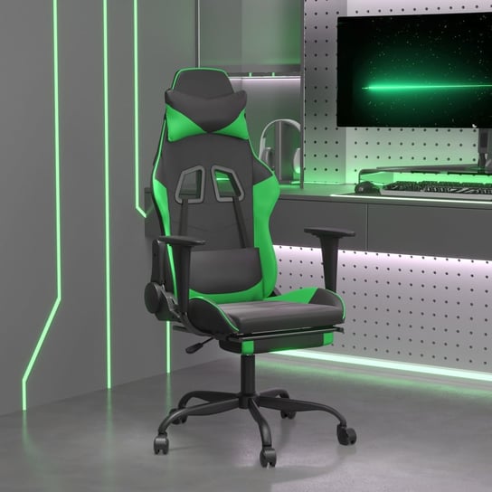 vidaXL Masujący fotel gamingowy z podnóżkiem, czarno-zielony, ekoskóra vidaXL