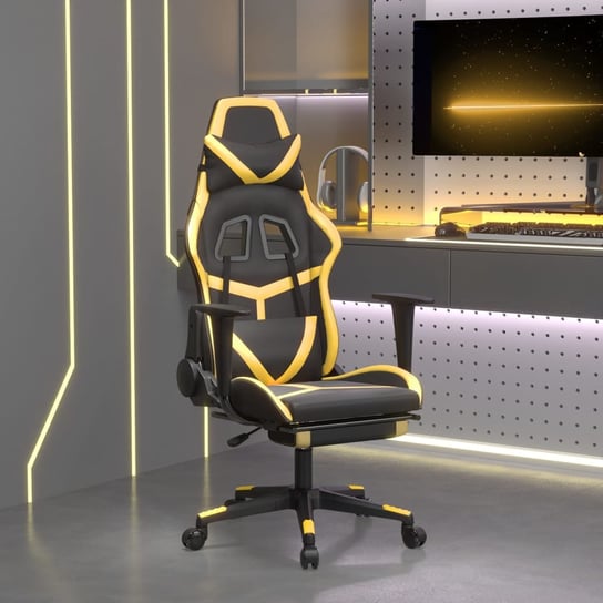 Vidaxl masujący fotel gamingowy z podnóżkiem, czarno-złoty vidaXL