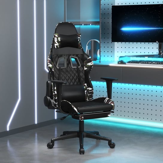 Vidaxl masujący fotel gamingowy z podnóżkiem, czarny i moro vidaXL