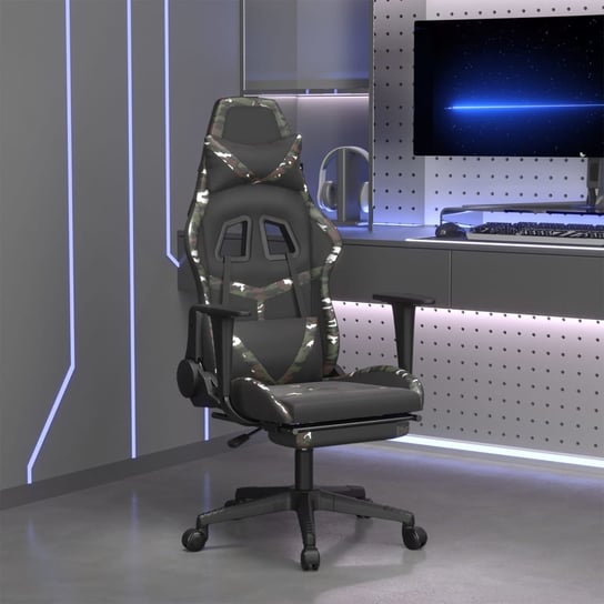 Vidaxl masujący fotel gamingowy z podnóżkiem, czarny i moro vidaXL