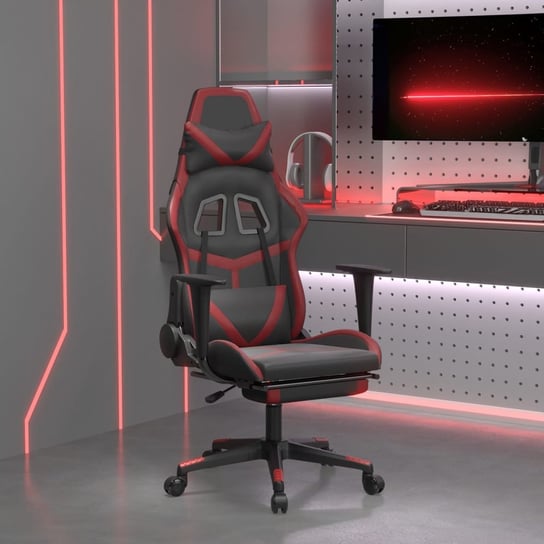 Vidaxl masujący fotel gamingowy z podnóżkiem, czarny i winna czerwień vidaXL