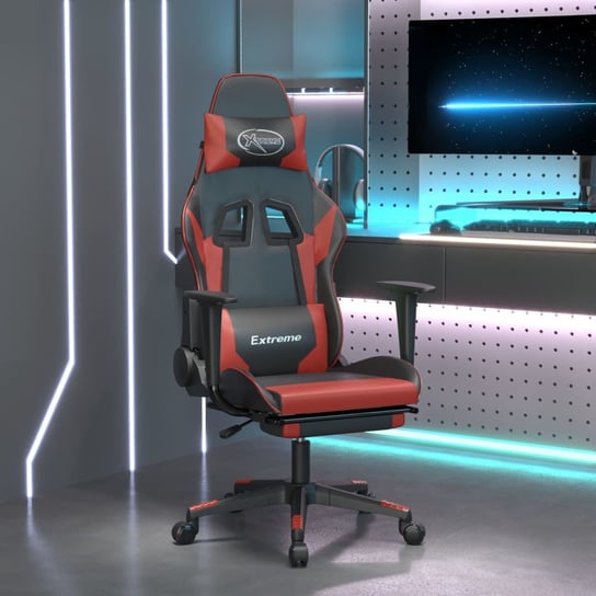vidaXL Masujący fotel gamingowy z podnóżkiem, czarny i winna czerwień vidaXL