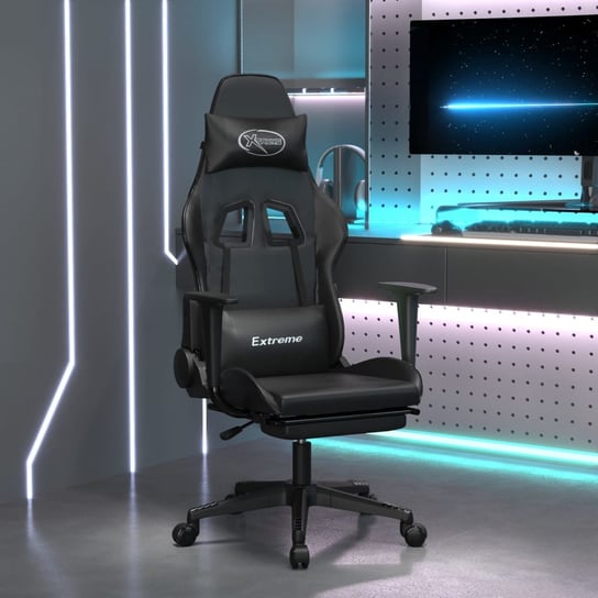 Vidaxl masujący fotel gamingowy z podnóżkiem, czarny, sztuczna skóra vidaXL