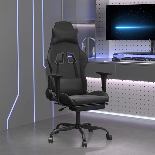 Vidaxl masujący fotel gamingowy z podnóżkiem, czarny, sztuczna skóra vidaXL