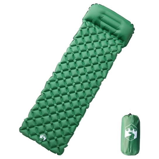 vidaXL Materac kempingowy z poduszką, 1-osobowy, zielony vidaXL