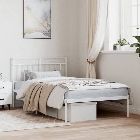 vidaXL Metalowa rama łóżka z wezgłowiem, biała, 100x200 cm vidaXL