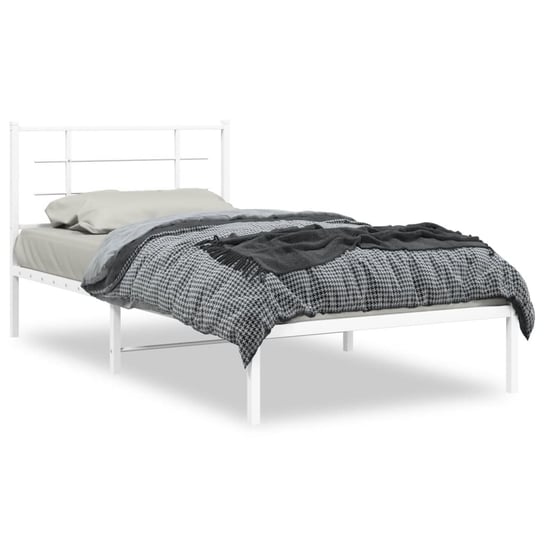 vidaXL Metalowa rama łóżka z wezgłowiem, biała, 107x203 cm vidaXL