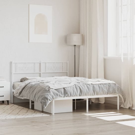vidaXL Metalowa rama łóżka z wezgłowiem, biała, 120x200 cm vidaXL
