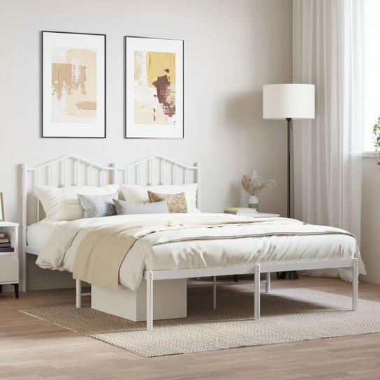 vidaXL Metalowa rama łóżka z wezgłowiem, biała, 135x190 cm vidaXL