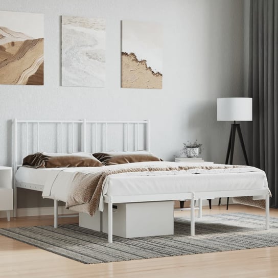 vidaXL Metalowa rama łóżka z wezgłowiem, biała, 140x190 cm vidaXL