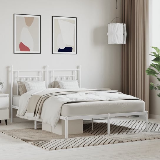 vidaXL Metalowa rama łóżka z wezgłowiem biała, 140x200 cm vidaXL