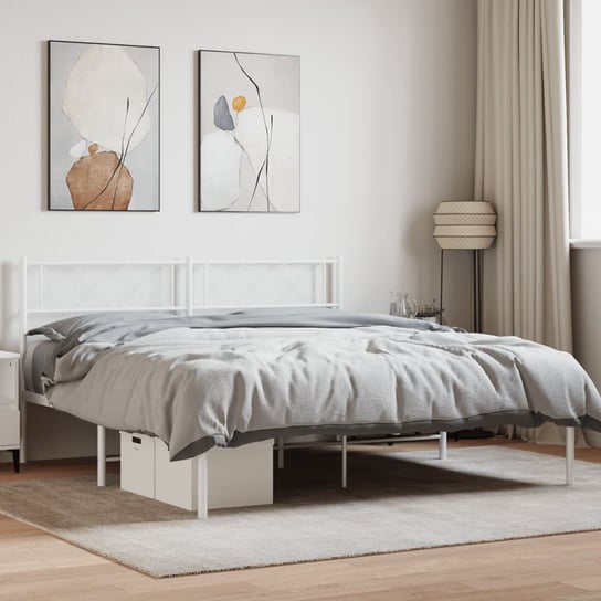 vidaXL Metalowa rama łóżka z wezgłowiem biała, 140x200 cm vidaXL