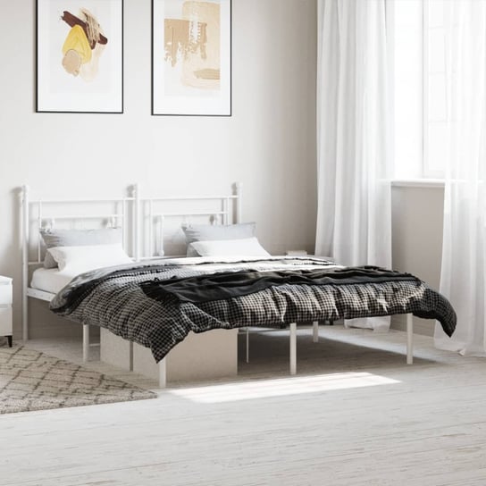 vidaXL Metalowa rama łóżka z wezgłowiem, biała, 160x200 cm vidaXL