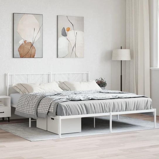 vidaXL Metalowa rama łóżka z wezgłowiem, biała, 180x200 cm vidaXL