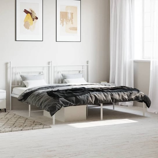 vidaXL Metalowa rama łóżka z wezgłowiem, biała, 183x213 cm vidaXL