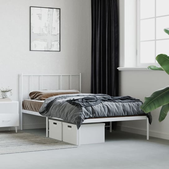 vidaXL Metalowa rama łóżka z wezgłowiem, biała, 90x200 cm vidaXL