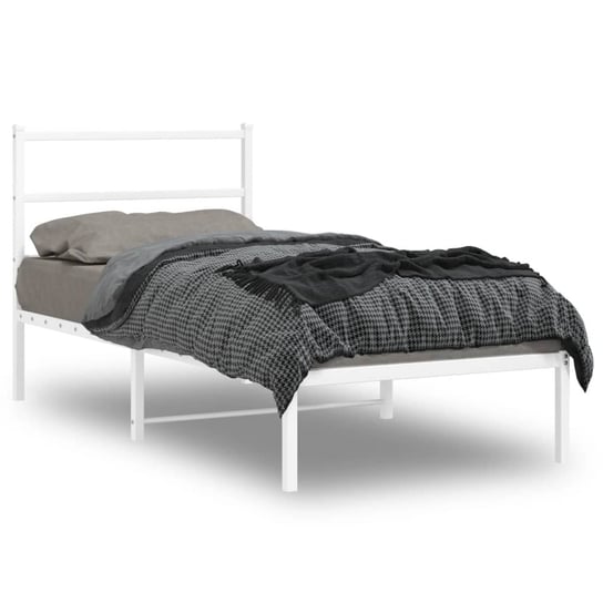 vidaXL Metalowa rama łóżka z wezgłowiem, biała, 90x200 cm vidaXL