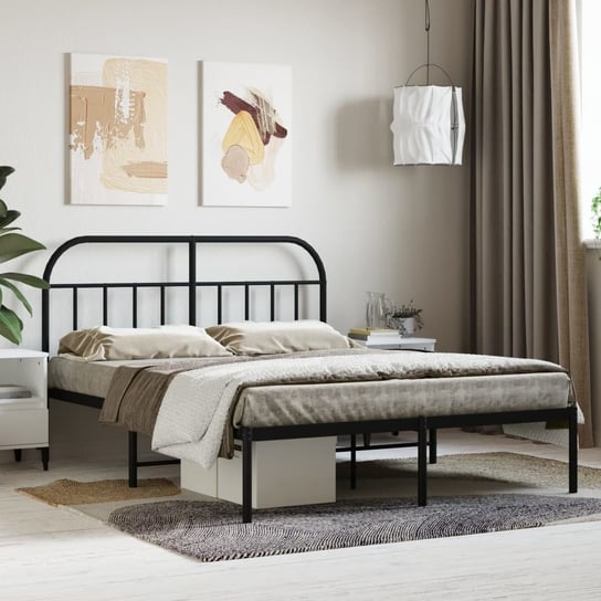 vidaXL Metalowa rama łóżka z wezgłowiem, czarna, 135x190 cm vidaXL