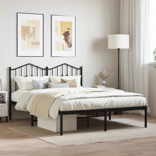 vidaXL Metalowa rama łóżka z wezgłowiem, czarna, 135x190 cm vidaXL