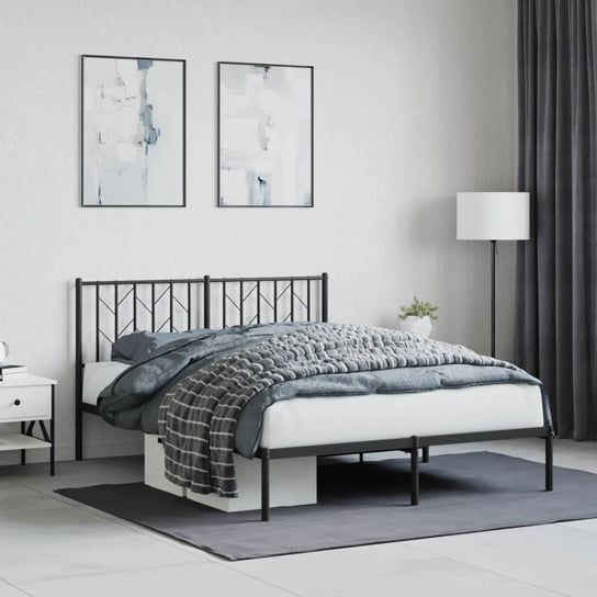 vidaXL Metalowa rama łóżka z wezgłowiem, czarna, 140x190 cm vidaXL