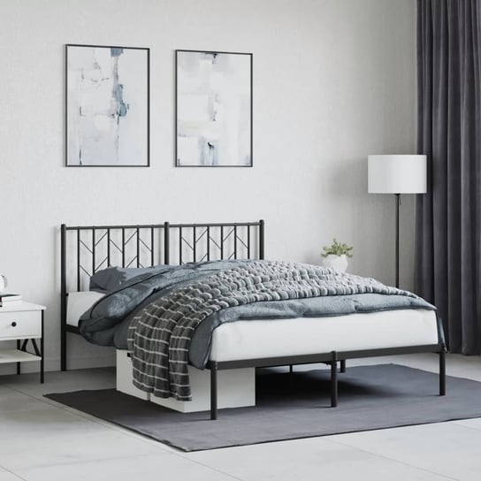 vidaXL Metalowa rama łóżka z wezgłowiem czarna, 140x200 cm vidaXL