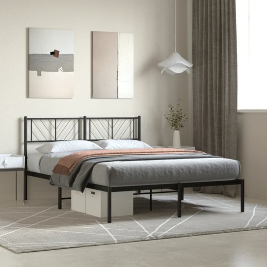 vidaXL Metalowa rama łóżka z wezgłowiem, czarna, 160x200 cm vidaXL