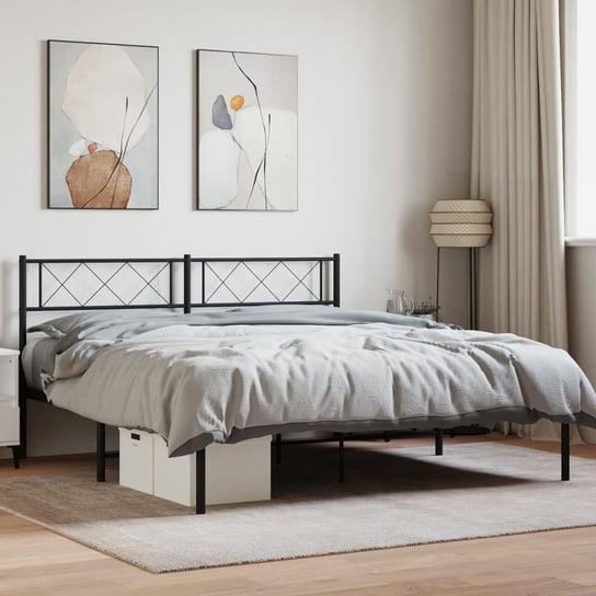vidaXL Metalowa rama łóżka z wezgłowiem, czarna, 160x200 cm vidaXL