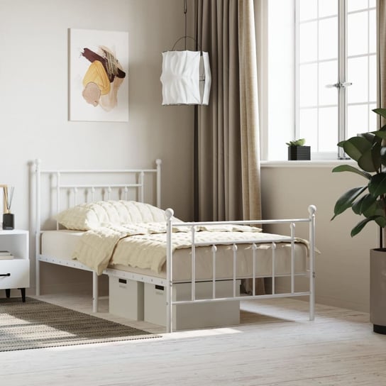 vidaXL Metalowa rama łóżka z wezgłowiem i zanóżkiem, biała, 100x190 cm vidaXL