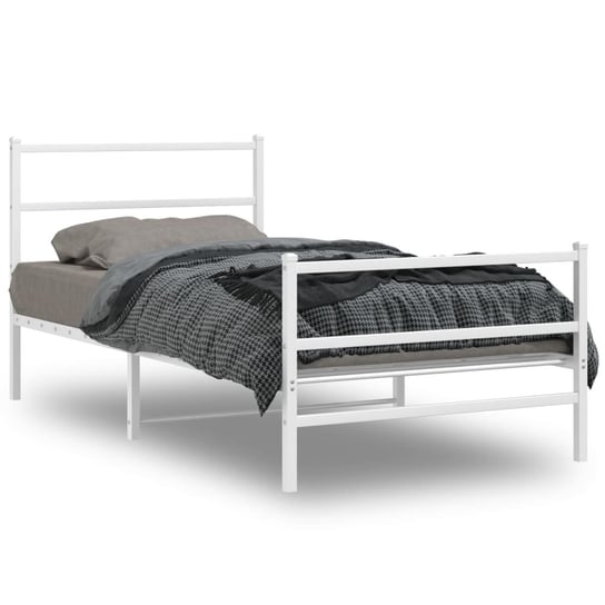 vidaXL Metalowa rama łóżka z wezgłowiem i zanóżkiem, biała, 100x190 cm vidaXL