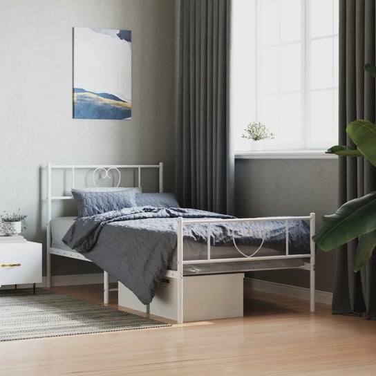 vidaXL Metalowa rama łóżka z wezgłowiem i zanóżkiem, biała, 100x200 cm vidaXL